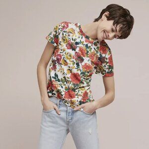 Meadow Rue by Anthropologie Floral Printemps Printed Shor Sleeve Tee